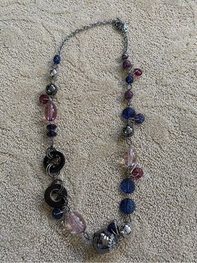 Chico's Pink, Blue & Purple Beaded Necklace with Metallic Accents